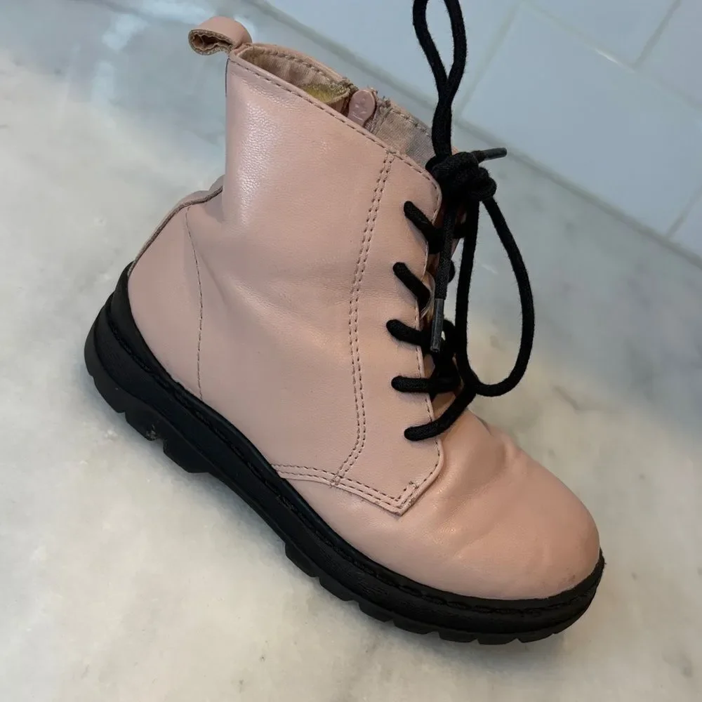 Zara Boots Shoes Pink Lace-Up Kids Combat Boots